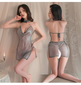 FEE ET MOI - Sparkling Strappy Open Back Cheongsam (Silver - Gray)